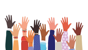 Jury information Illustration of multiple raised hands